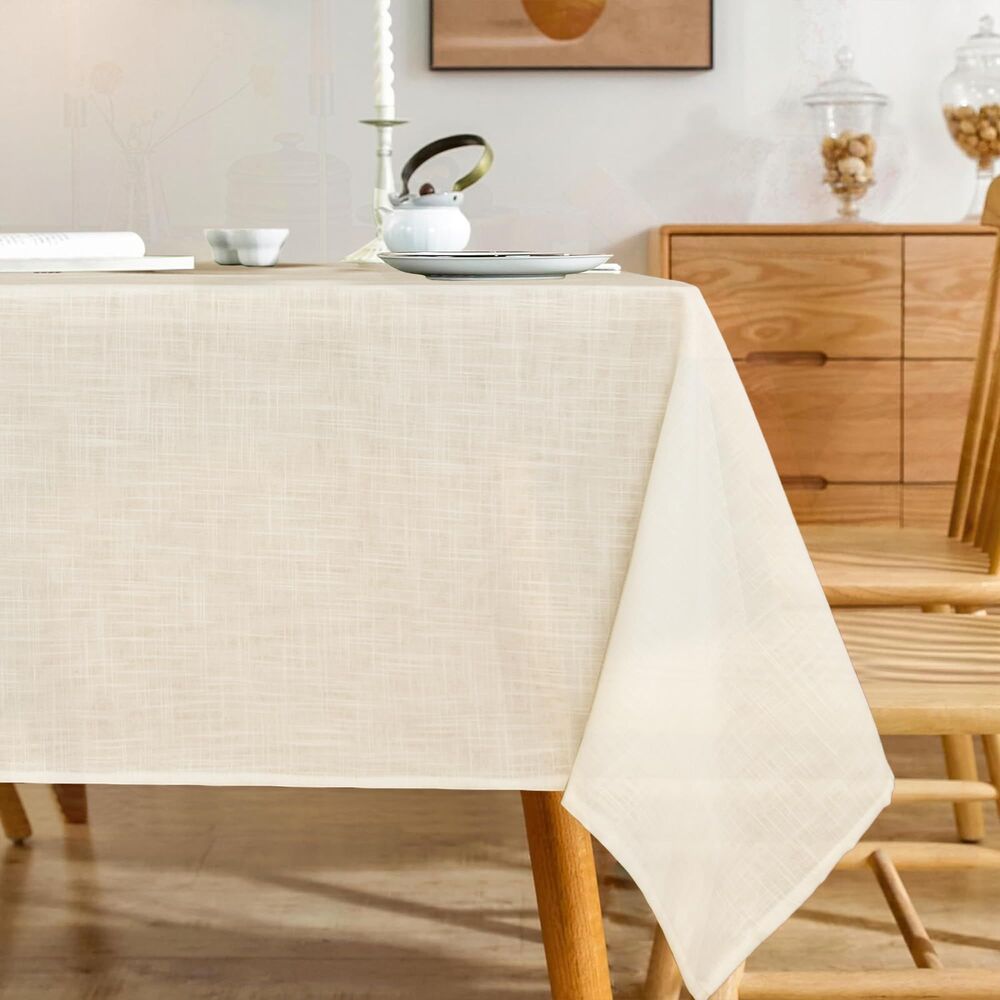 60 x 120 Inch Linen Textured Rectangle Tablecloth (Ivory)
